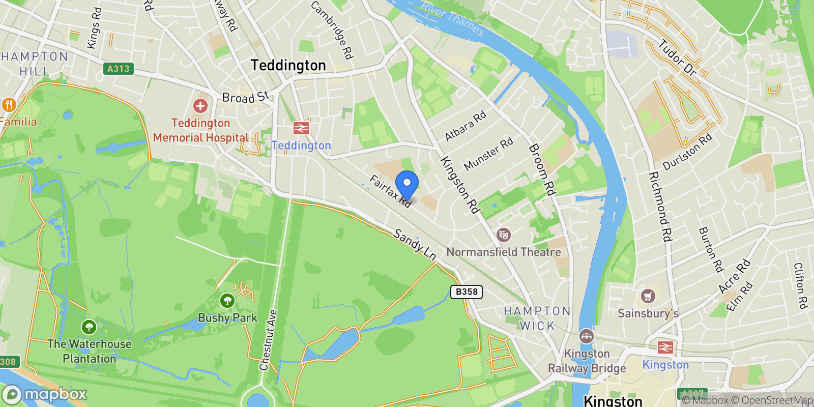Map showing Fairfax Road, Teddington, England, United Kingdom.
