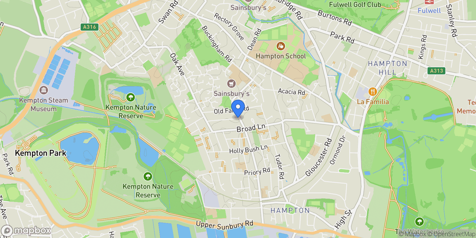 Map showing Courtlands Avenue, Hampton, England, United Kingdom.