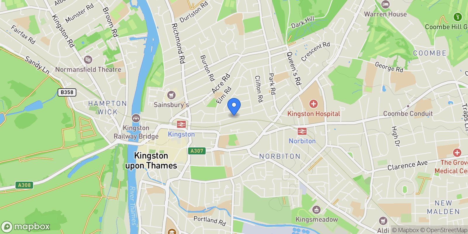 Map showing Canbury Park Road, Kingston upon Thames, England, United Kingdom.