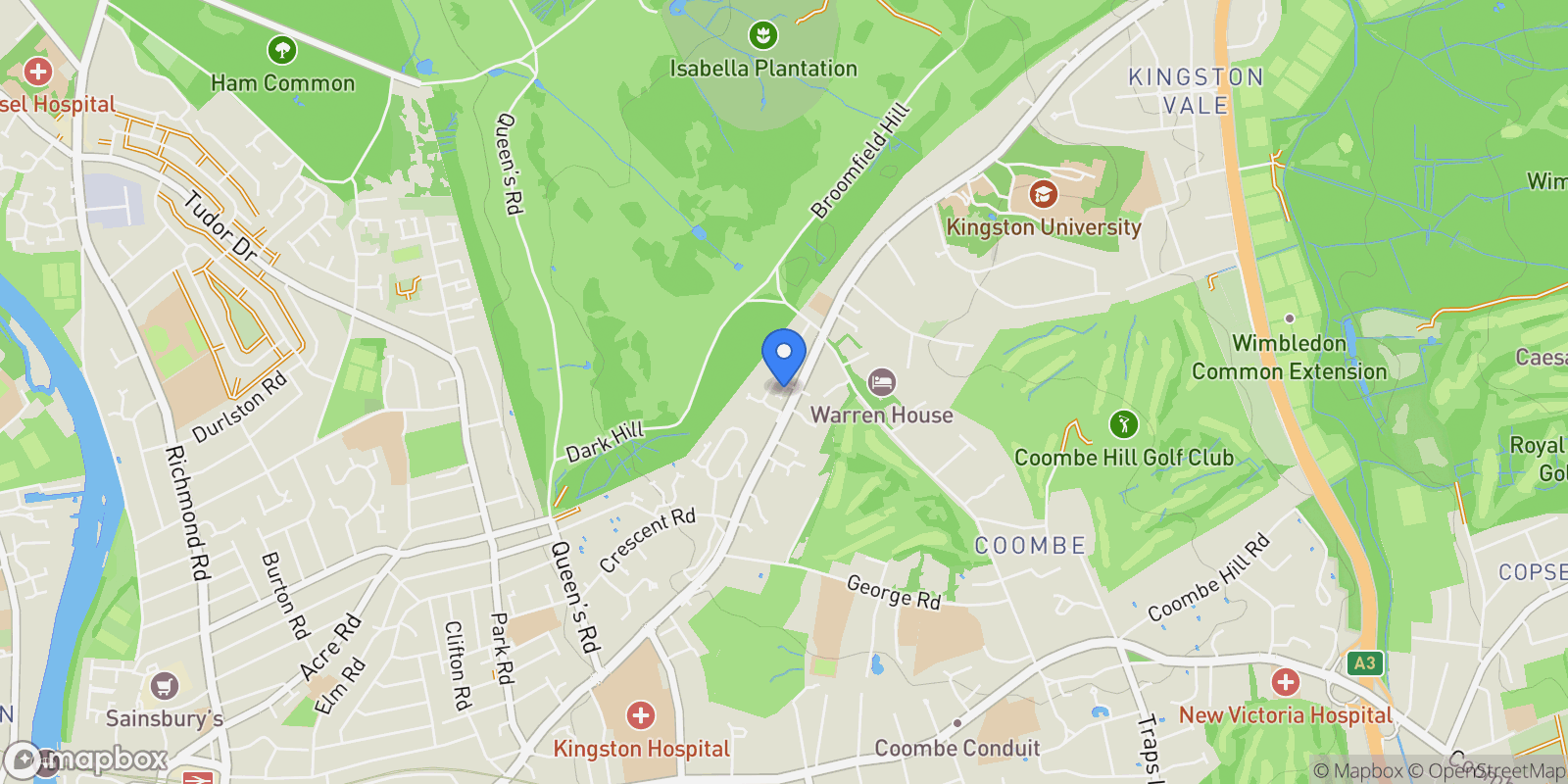 Map showing Parkgate Close, Kingston Upon Thames, Kingston upon Thames, England, United Kingdom.