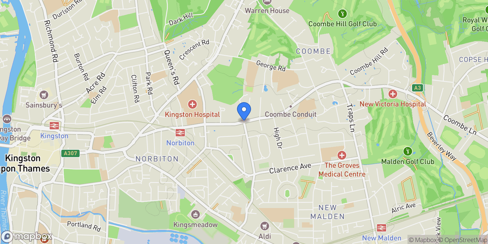 Map showing Dickerage Road, Kingston upon Thames, England, United Kingdom.