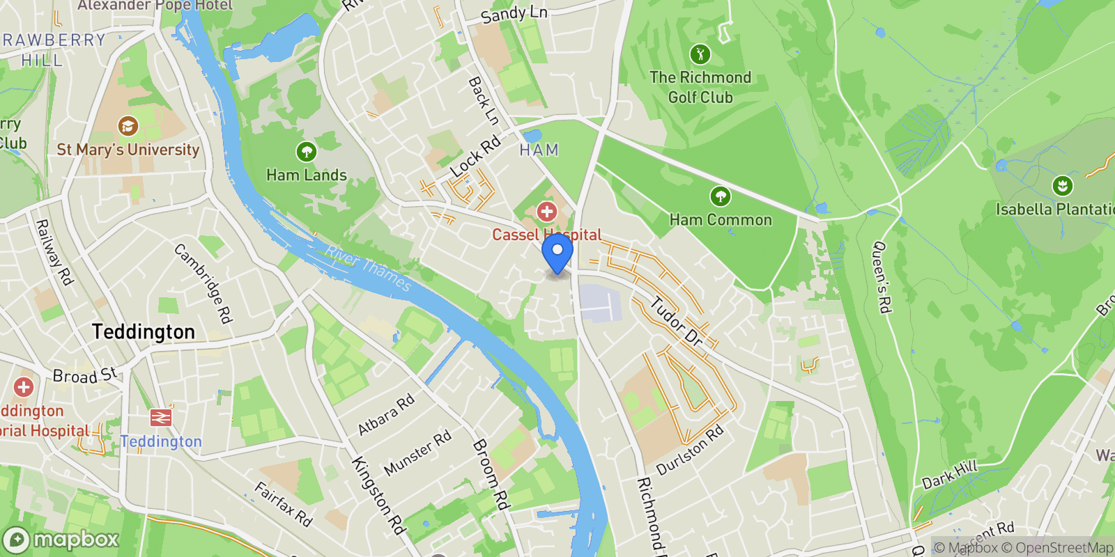 Map showing Camel Grove, Kingston Upon Thames, Kingston upon Thames, England, United Kingdom.
