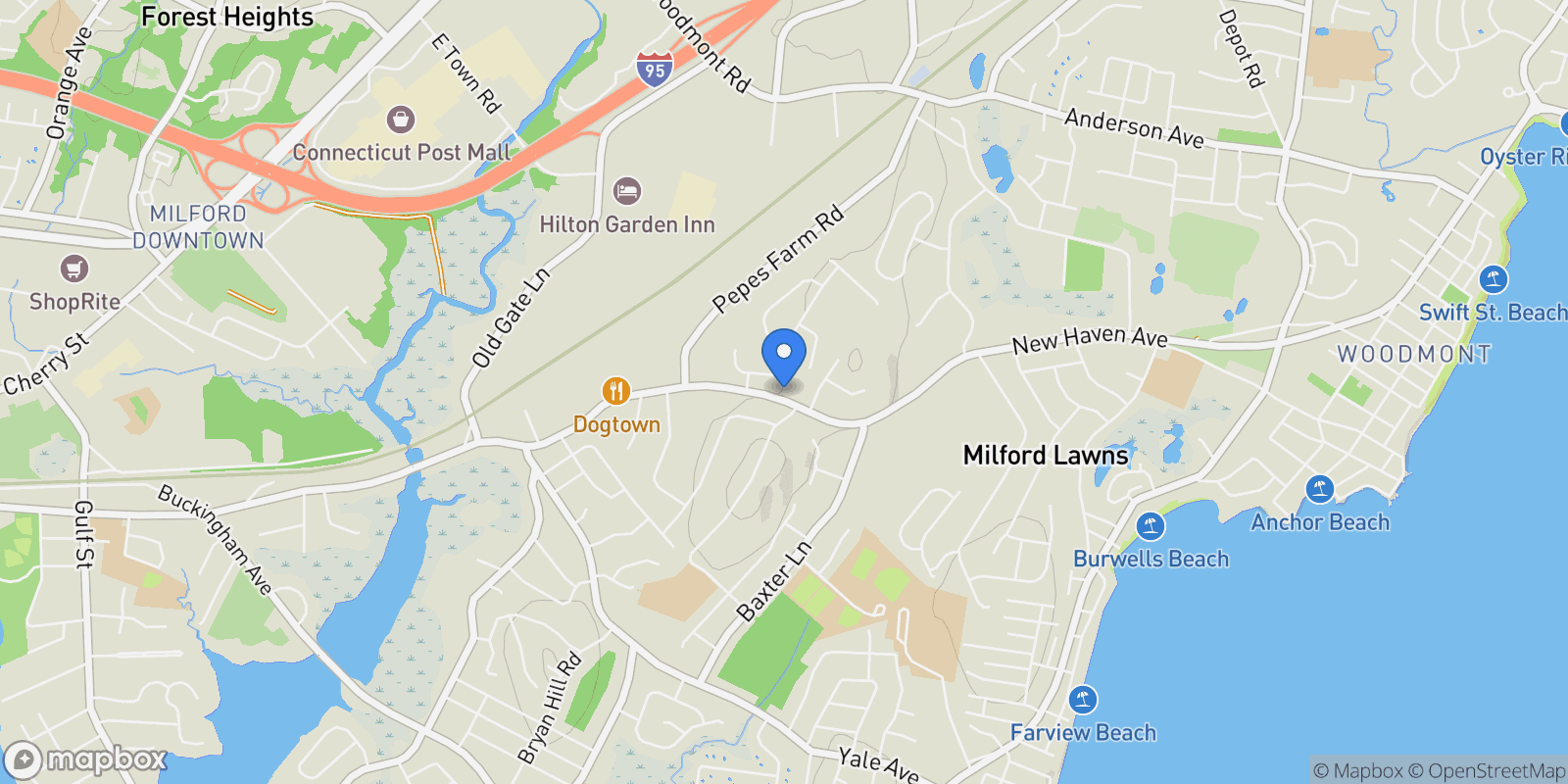 Map showing 822 New Haven Avenue, Milford, CT 06460, Milford, Connecticut, United States.