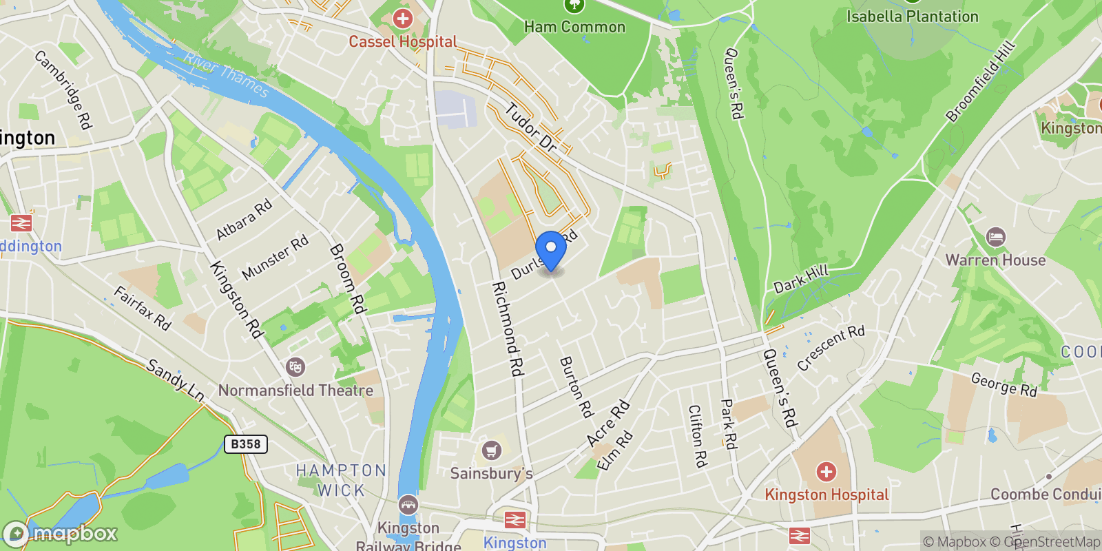 Map showing St. Albans Road, Kingston upon Thames, England, United Kingdom.