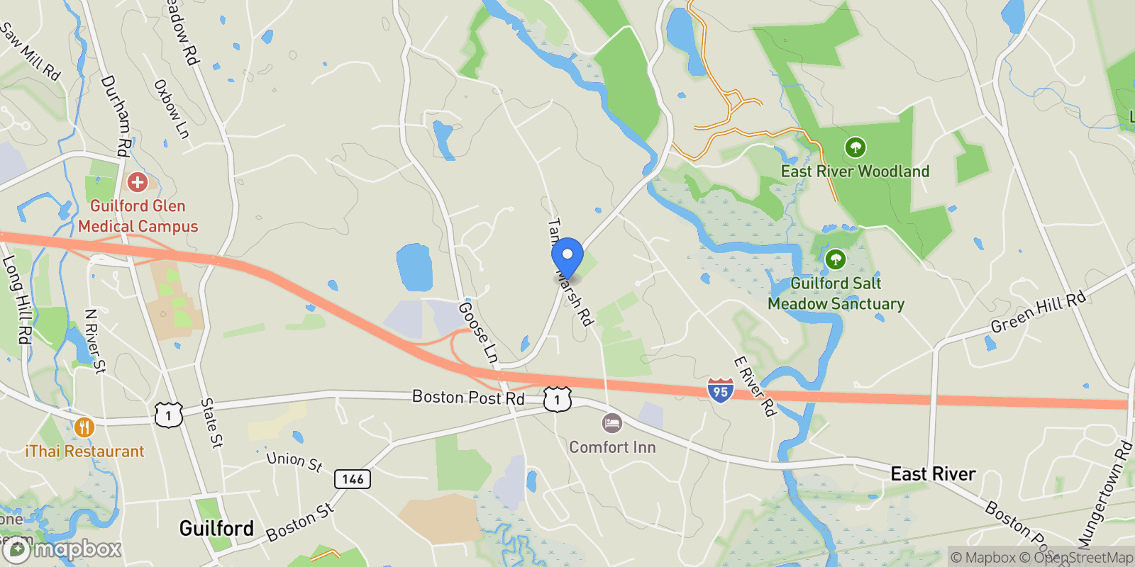 Map showing 195 Tanner Marsh Road, Guilford, CT 06437, Guilford, Connecticut, United States.