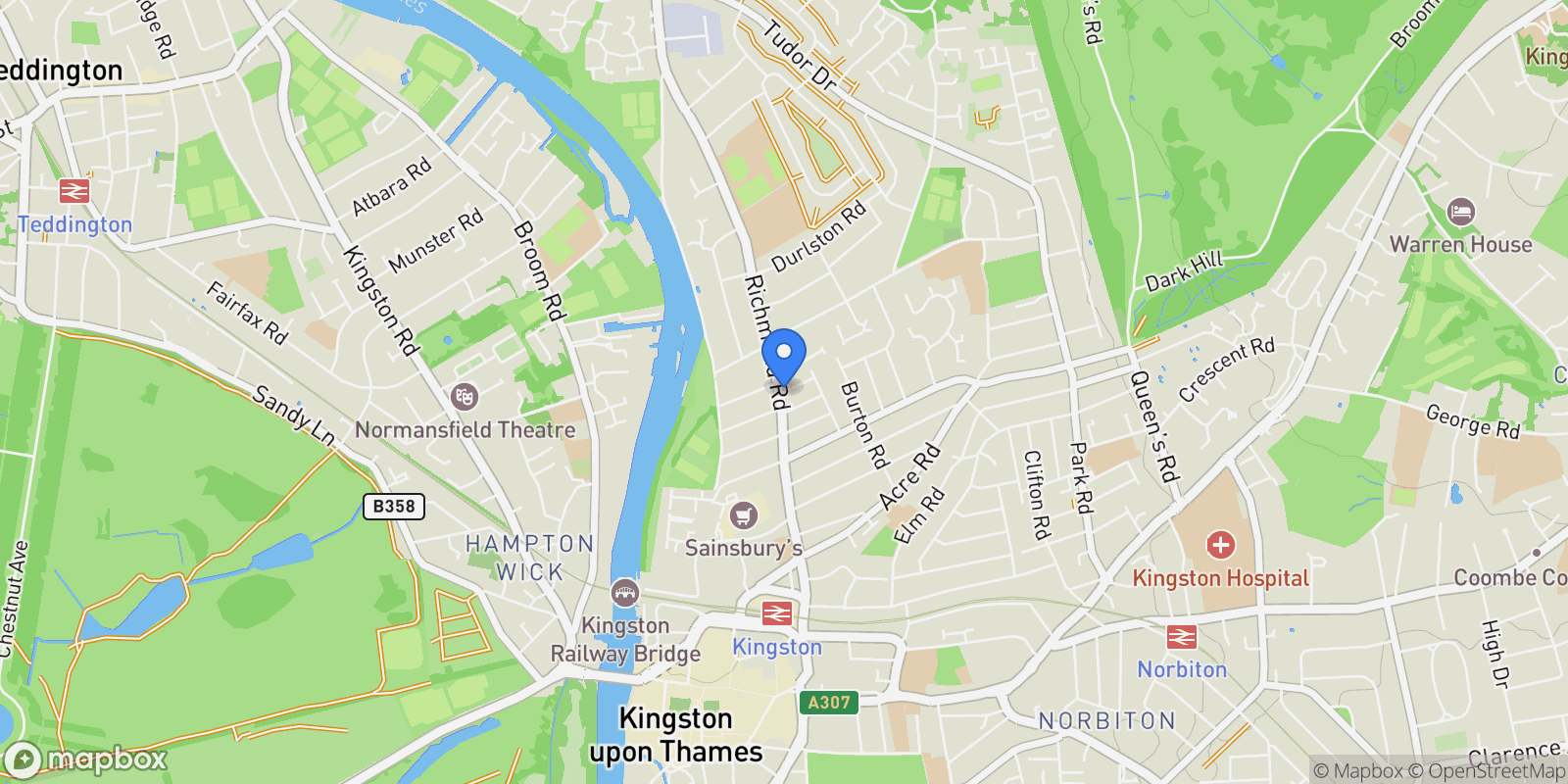 Map showing Osborne Road, Kingston Upon Thames, Kingston upon Thames, England, United Kingdom.
