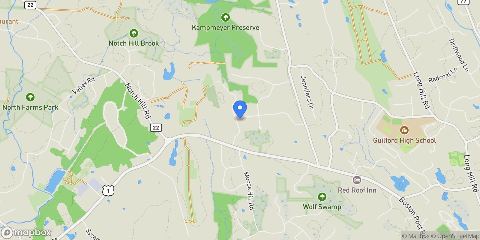Map showing 288 Jefferson Drive, Guilford, CT 06437, Guilford, Connecticut, United States.