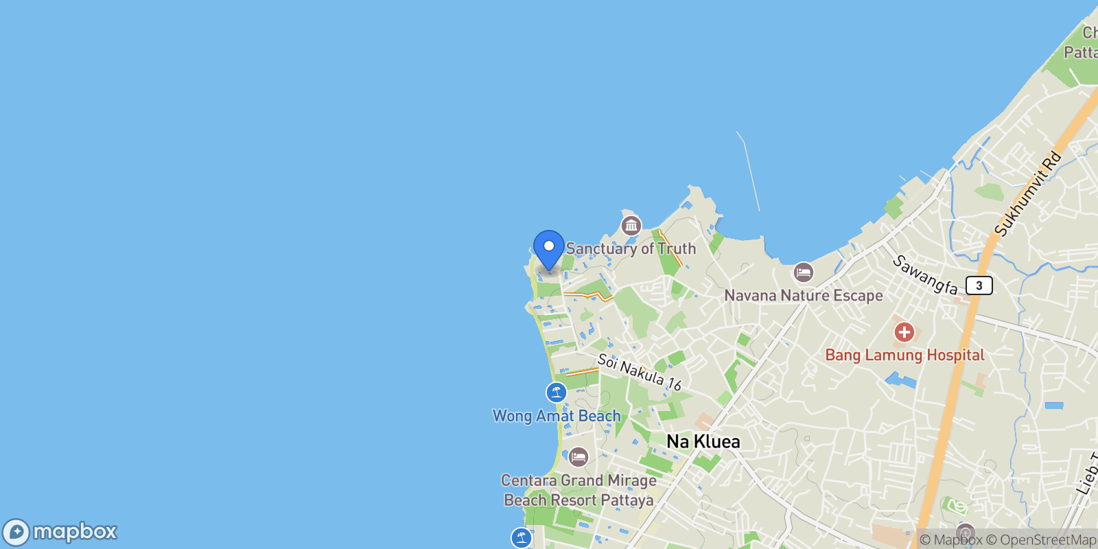 Map showing Chonburi,, Pattaya City, Chon Buri, Thailand.
