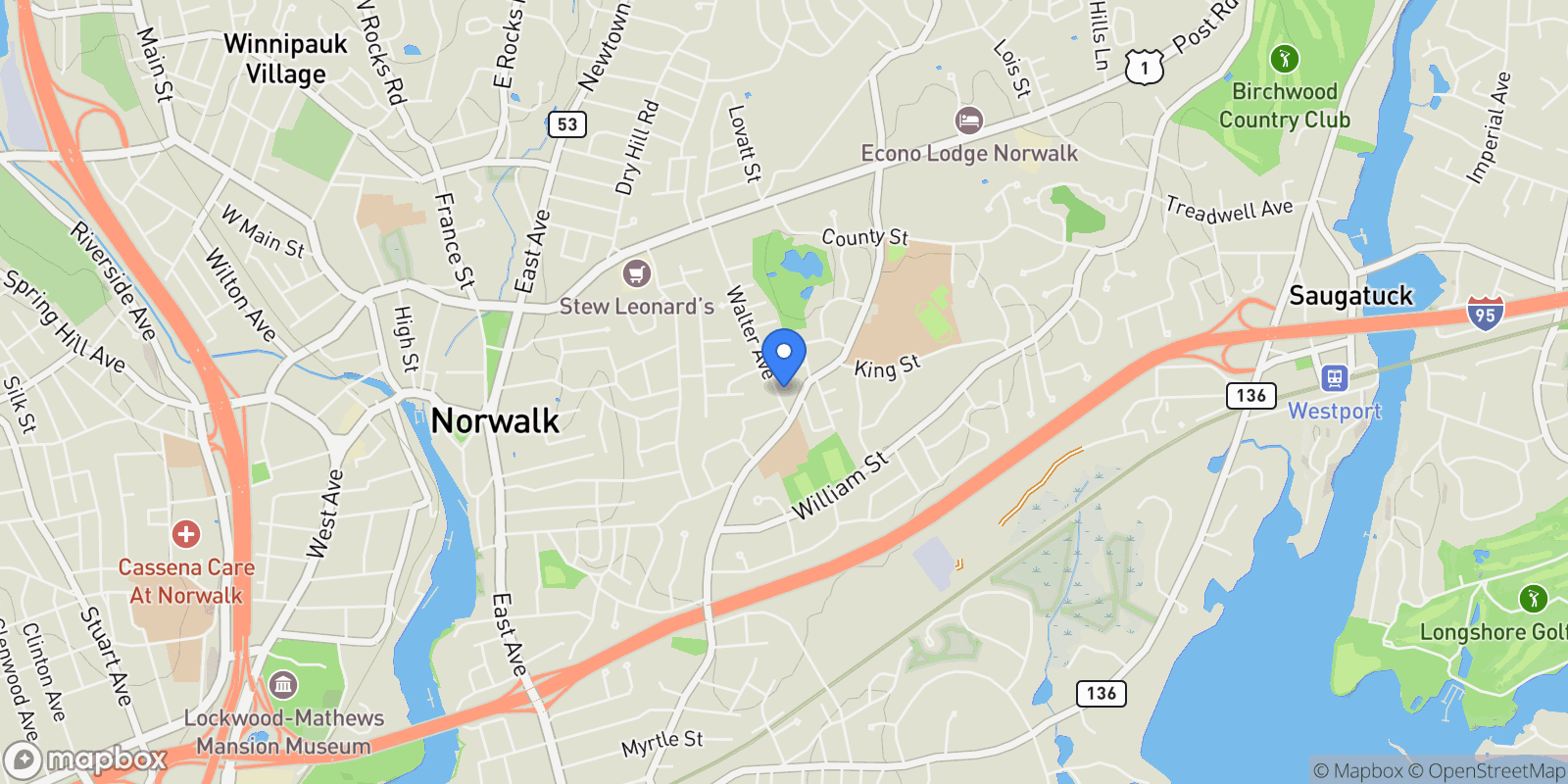 Map showing 77 Walter Avenue, Norwalk, CT 06851, Norwalk, Connecticut, United States.