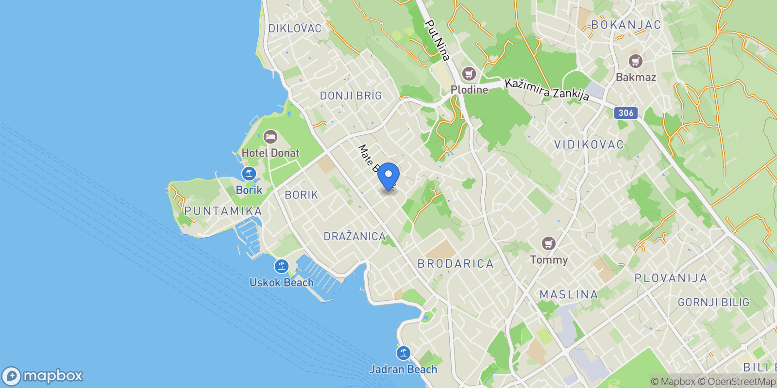 Map showing Mjesni odbor Puntamika, Zadar, Zadar County.