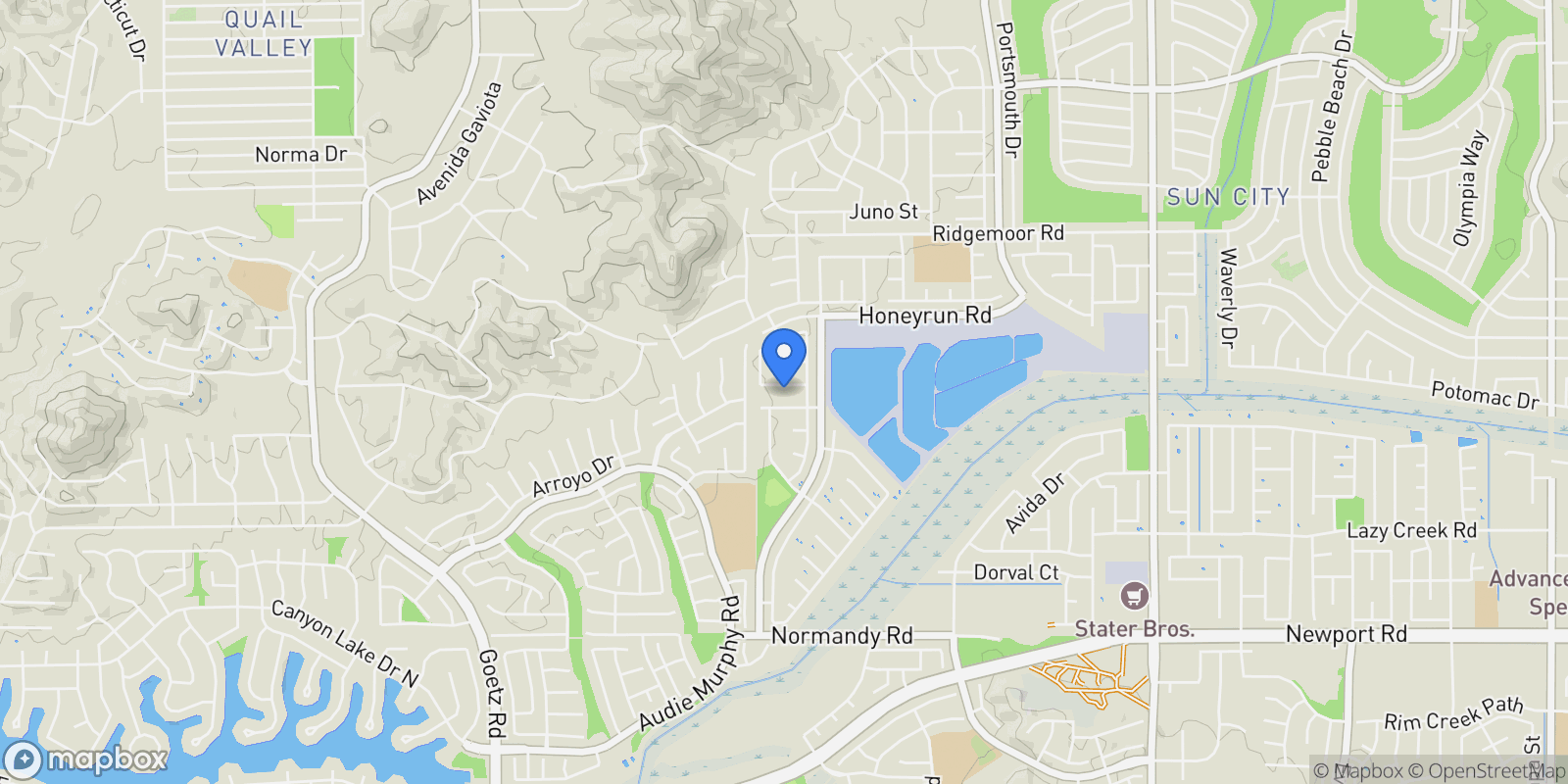 Map showing 25065 Clover Creek Ln, Menifee, CA 92584, Menifee, California, United States.