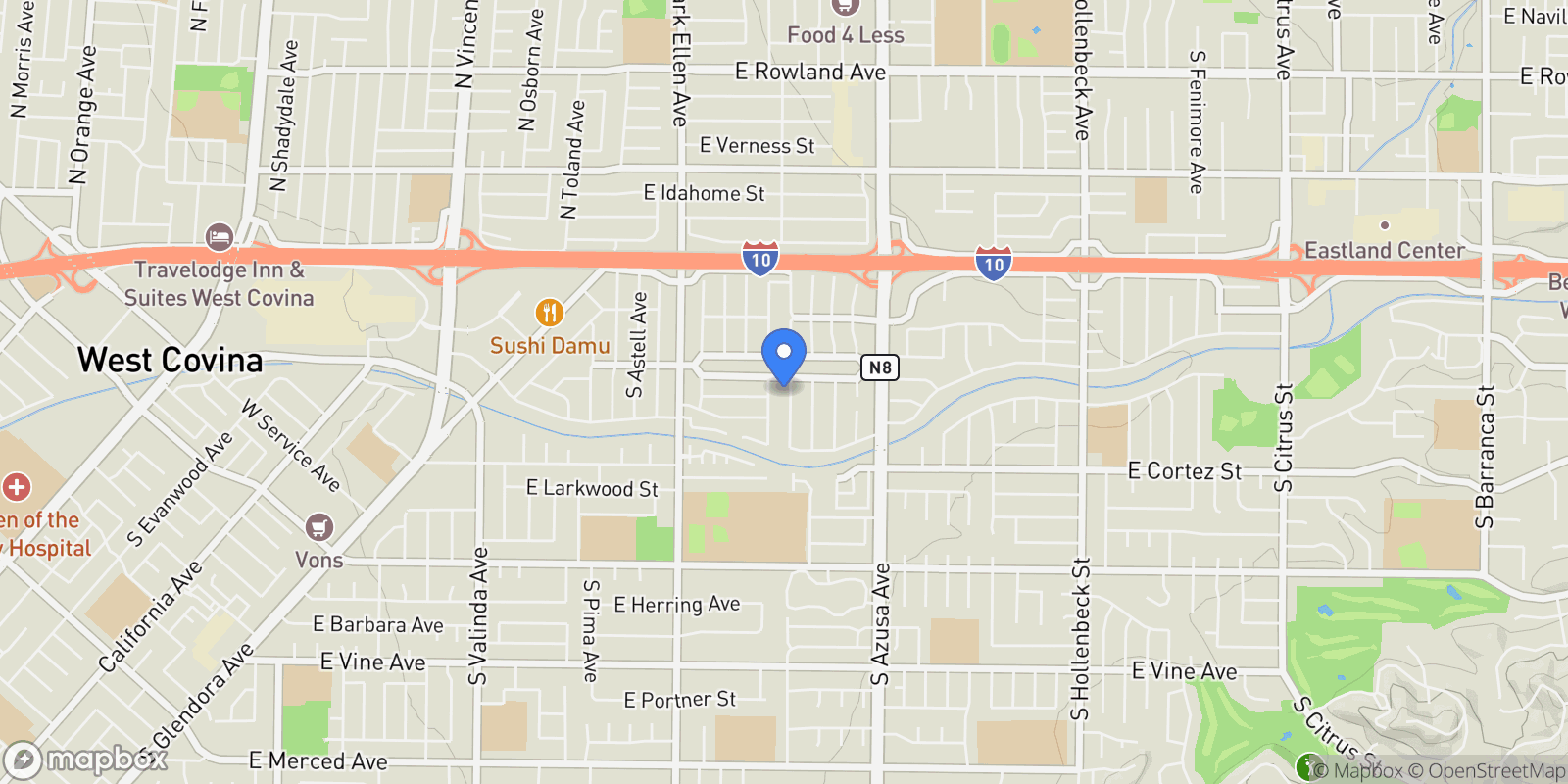 Map showing 401 S Cherrywood St, West Covina, CA 91791, West Covina, California, United States.