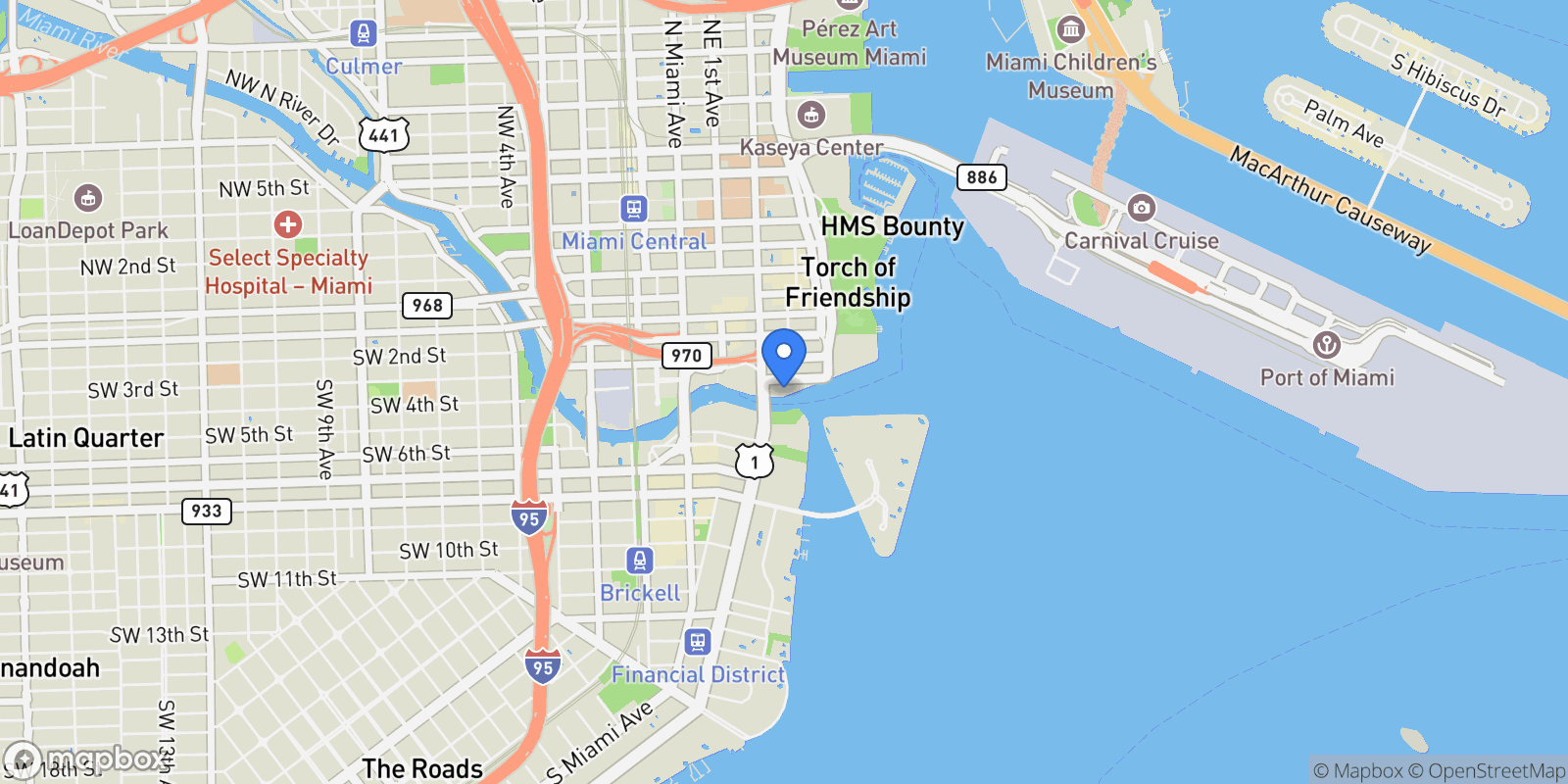 Map showing 200 Biscayne Boulevard Way 3603, Miami, Florida, United States.