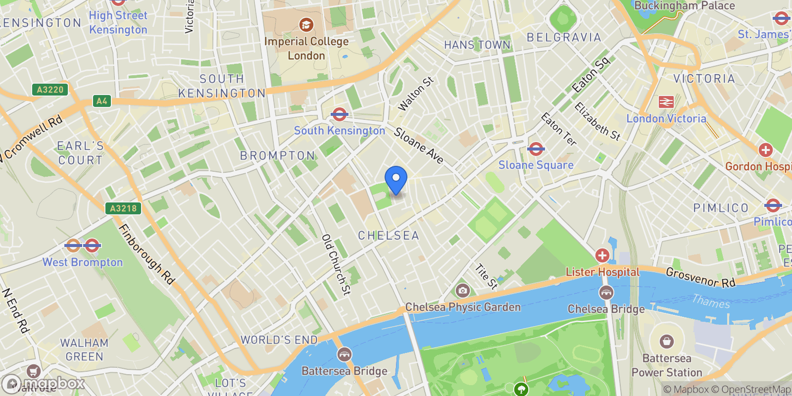 Map showing 14 St Luke's St, London SW3 3RS, UK, London, England, United Kingdom.