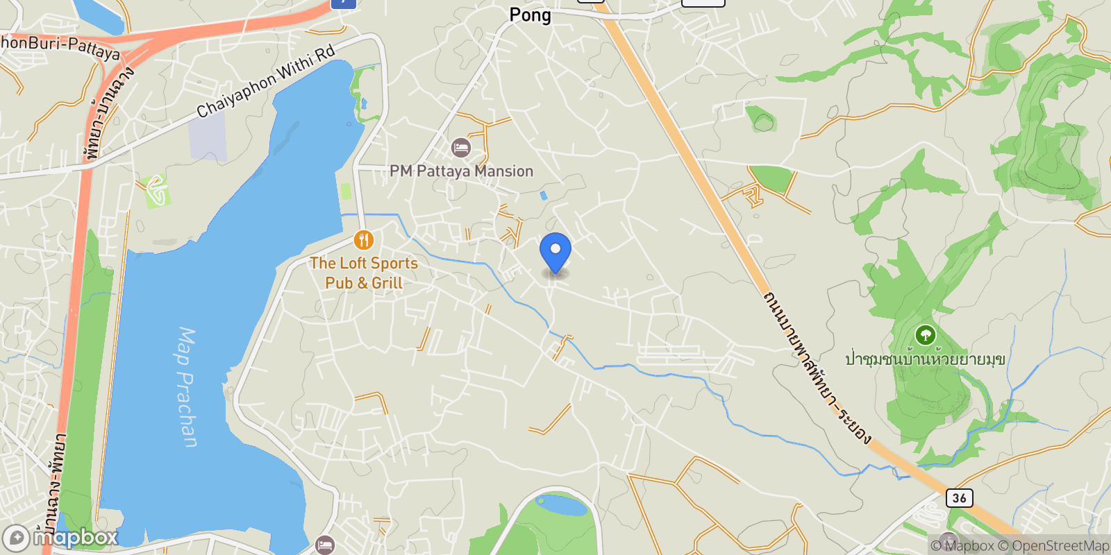 Map showing Chonburi,, Pong, Chon Buri, Thailand.
