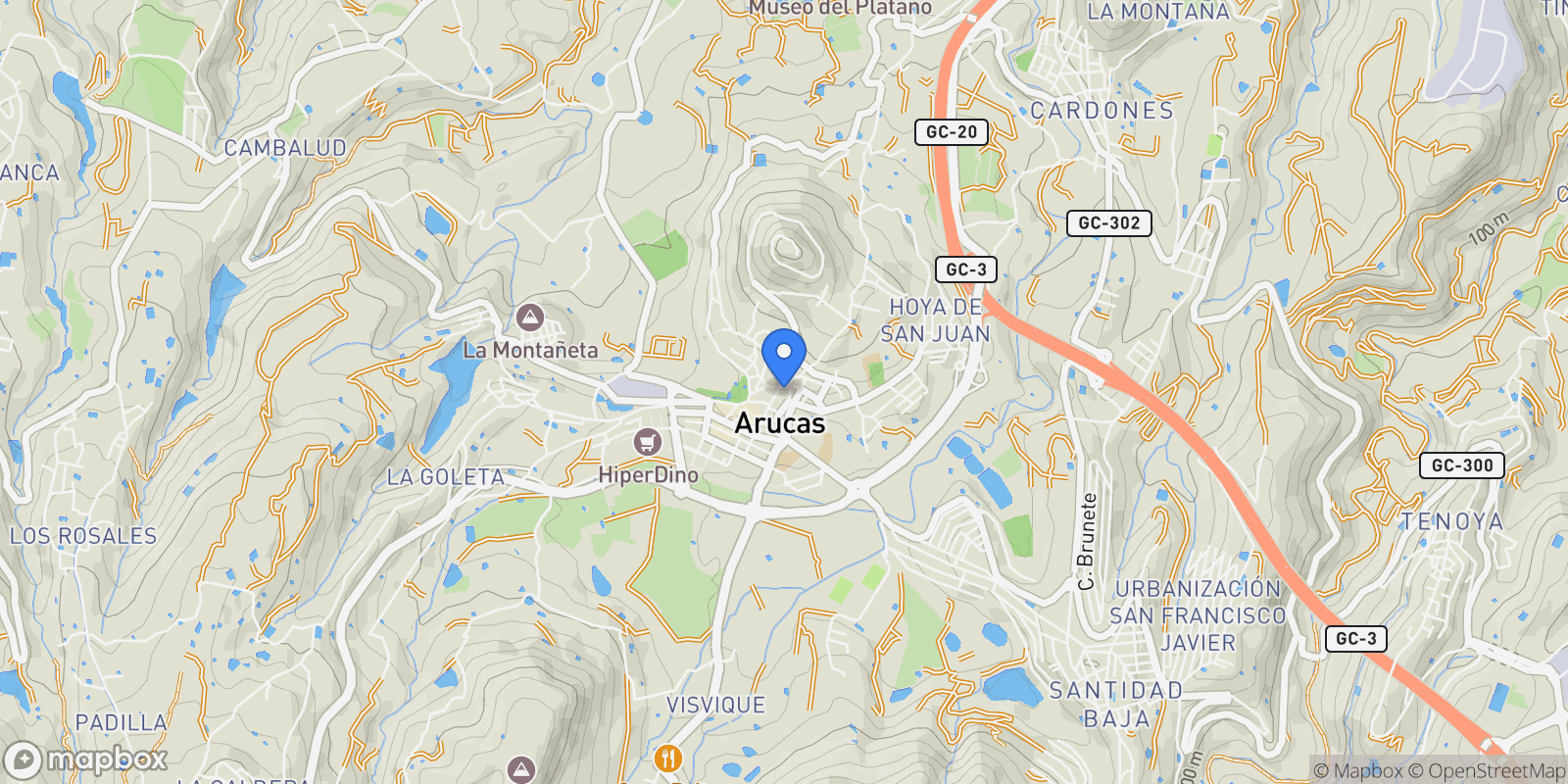 Map showing Arucas Casco, Arucas, LAS PALMAS, Arucas, Arucas, Canary Islands, Spain.