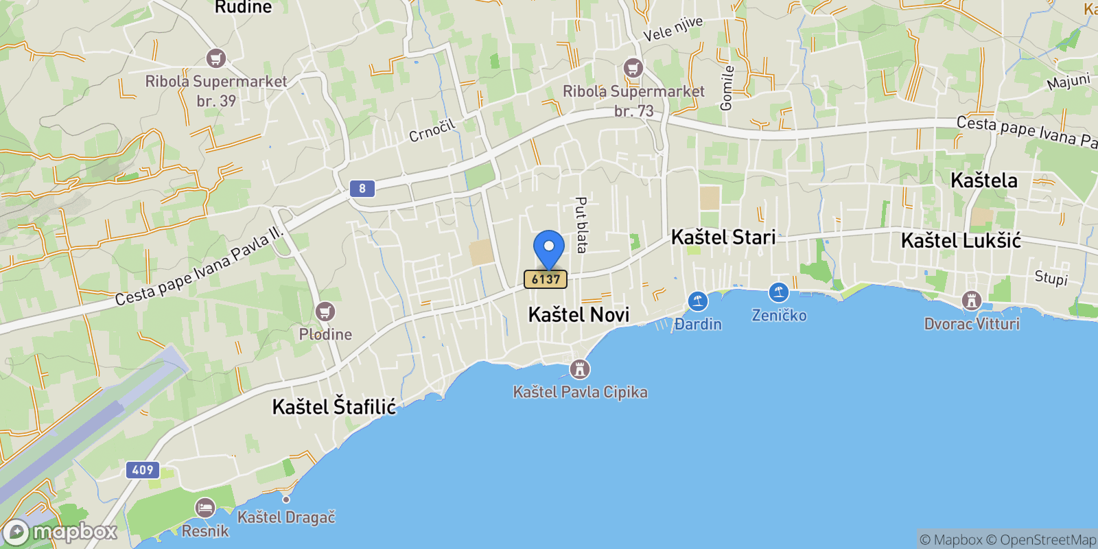 Map showing Kastel Novi, Split-Dalmatia County, Croatia.