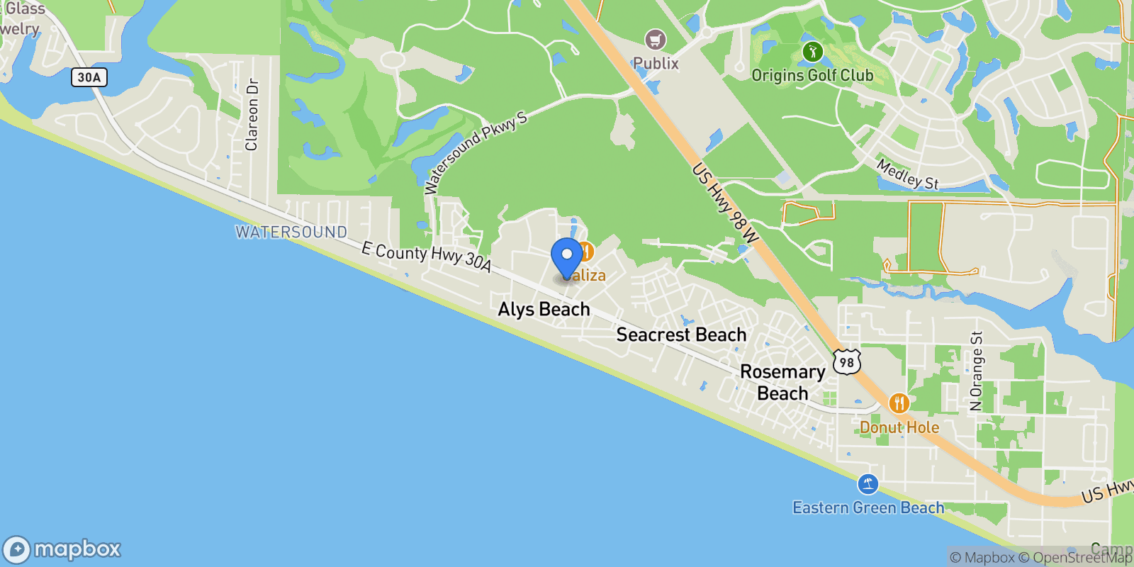 Map showing 70 Governors Court C302, Alys Beach, FL 32461, Rosemary Beach, Florida, United States.