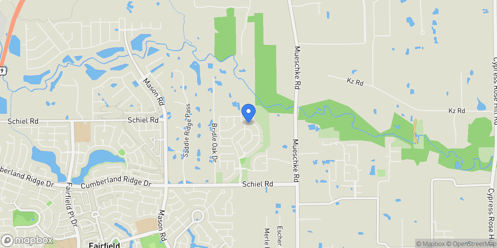 Map showing 16843 Harbor Falls Drive, Houston, Texas, United States.