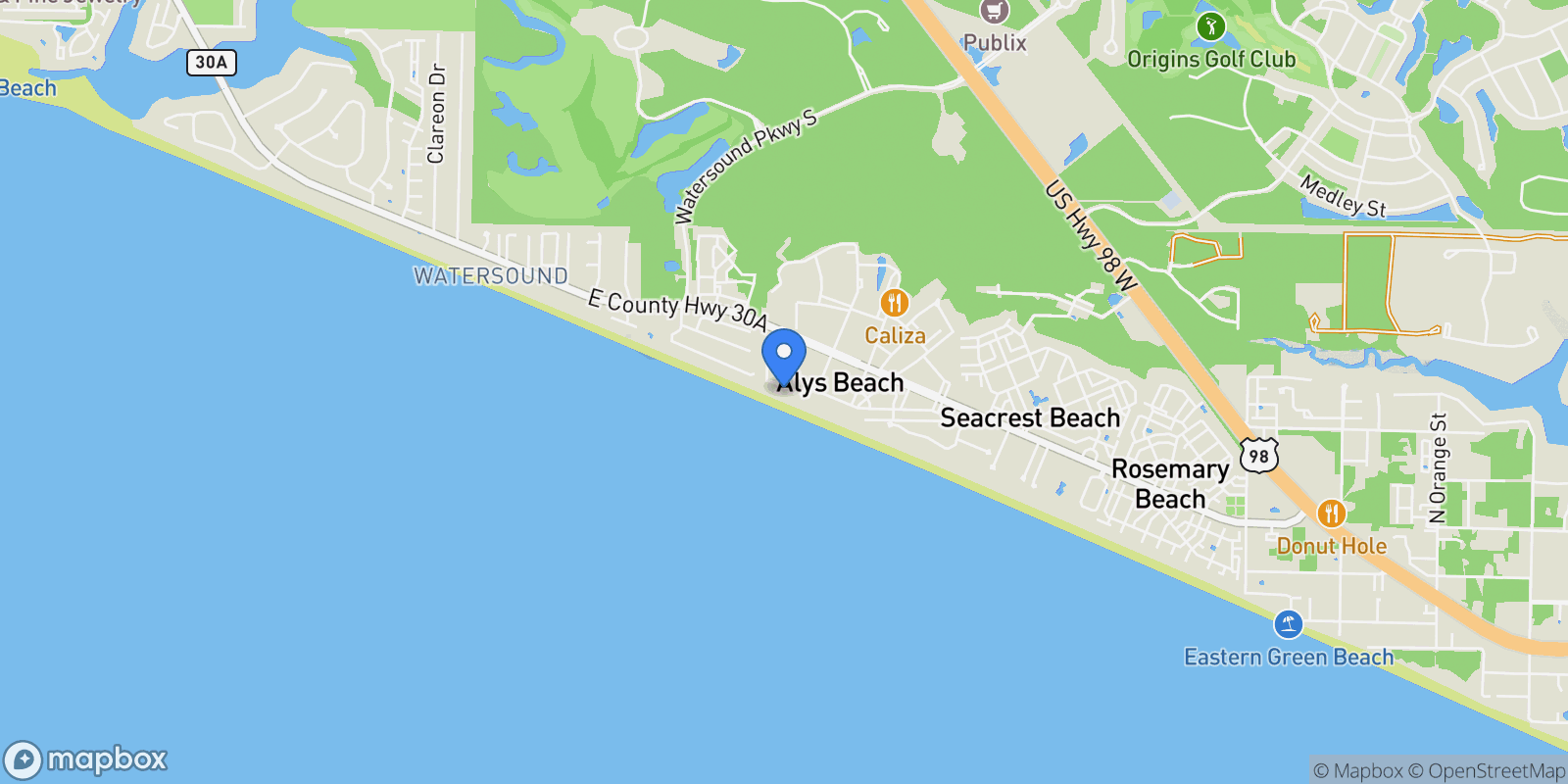 Map showing 53 Sea Castle Aly , Alys Beach, FL 32461, Rosemary Beach, Florida, United States.