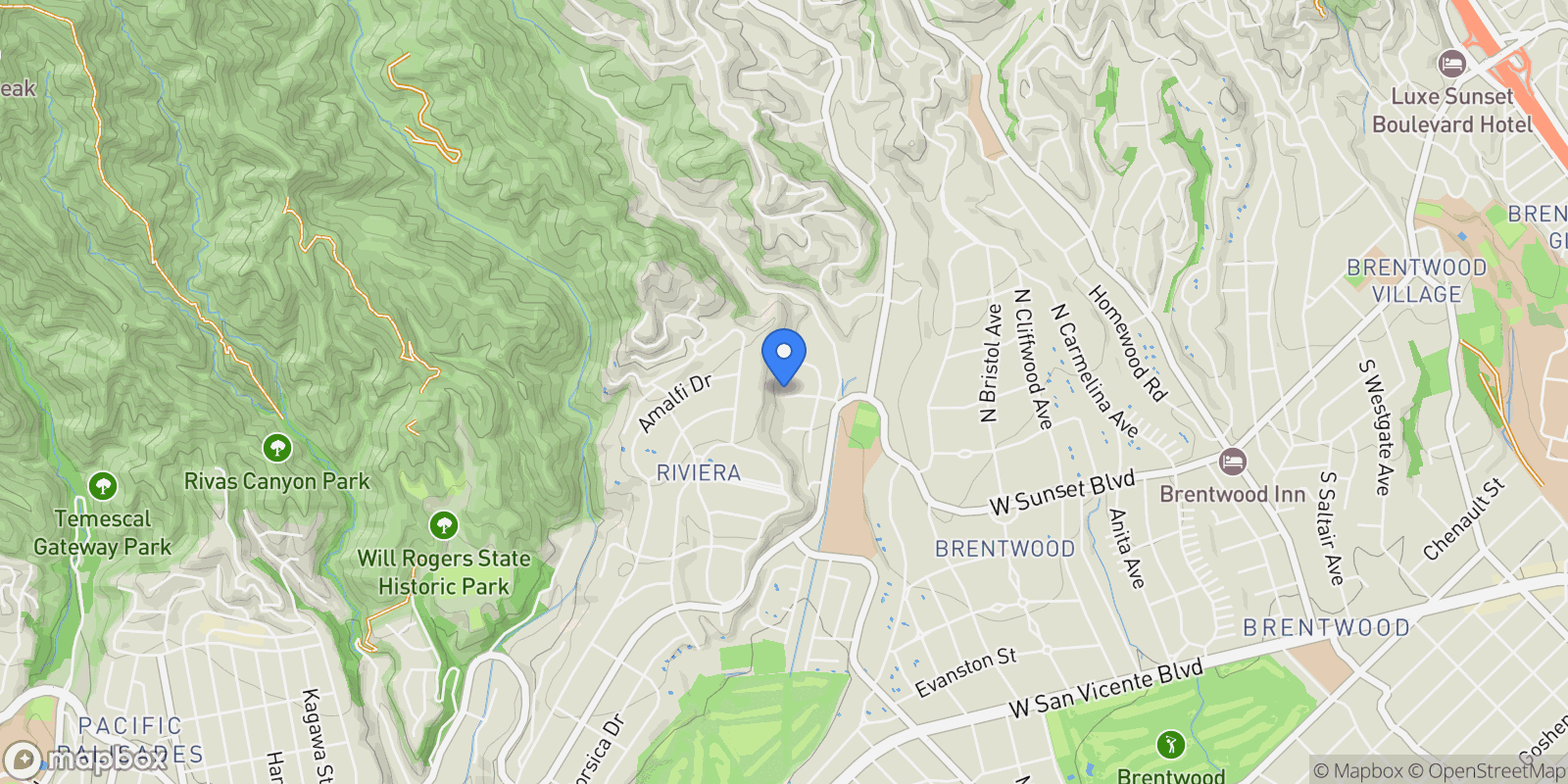 Map showing 13241 Riviera Ranch Road, Los Angeles, California, United States.