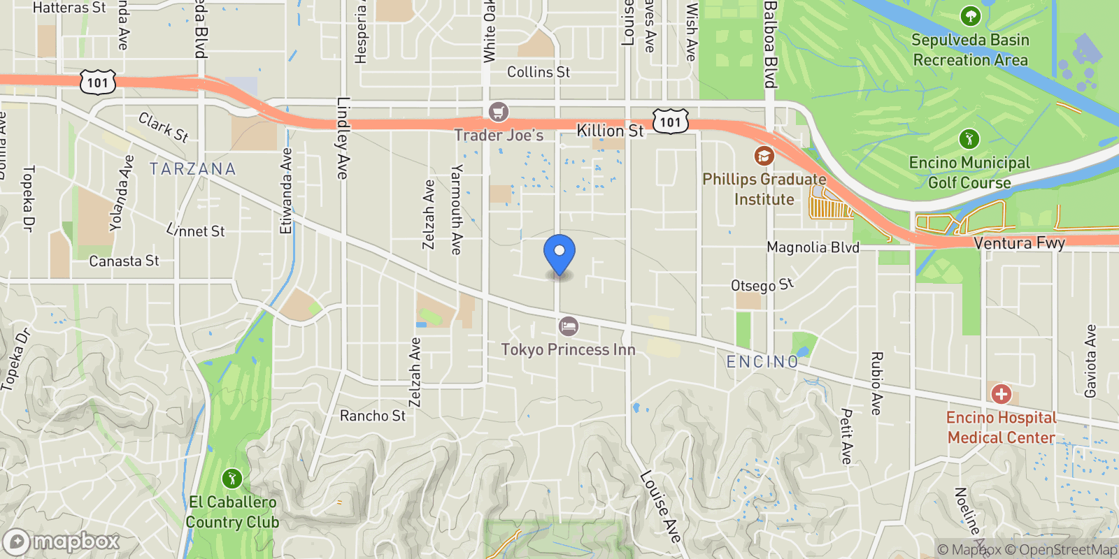 Map showing 5064 Encino Avenue, Los Angeles, California, United States.