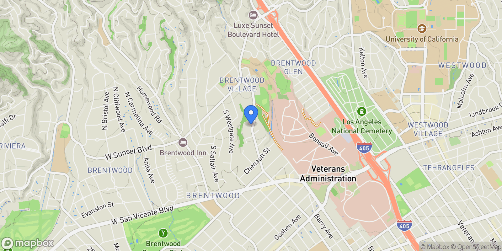 Map showing 441 S Barrington Avenue 105, Los Angeles, California, United States.