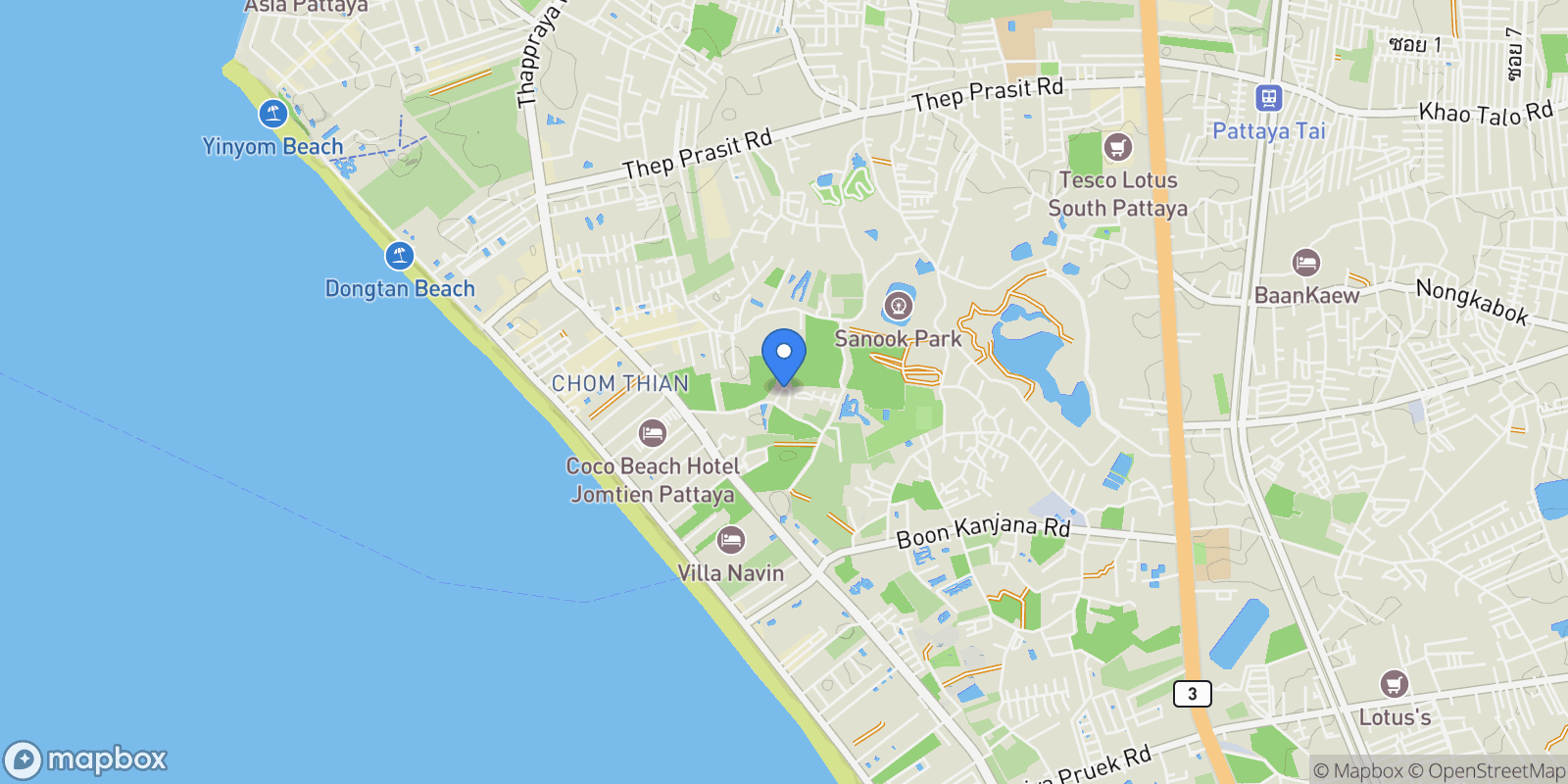 Map showing Chonburi,, Pattaya City, Chon Buri, Thailand.