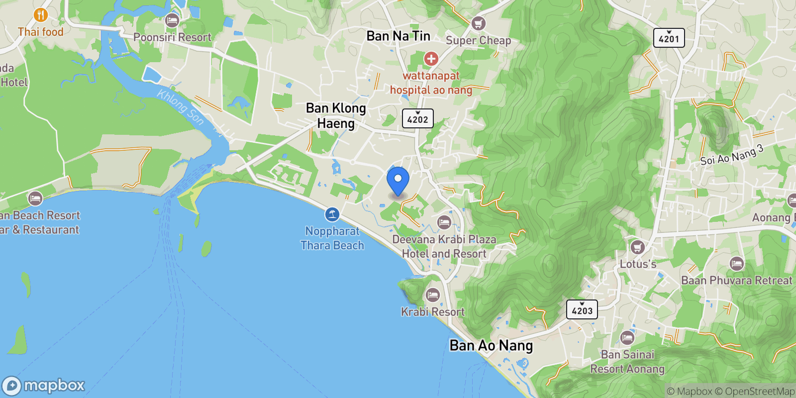 Map showing Krabi,, Ao Nang, Krabi, Thailand.