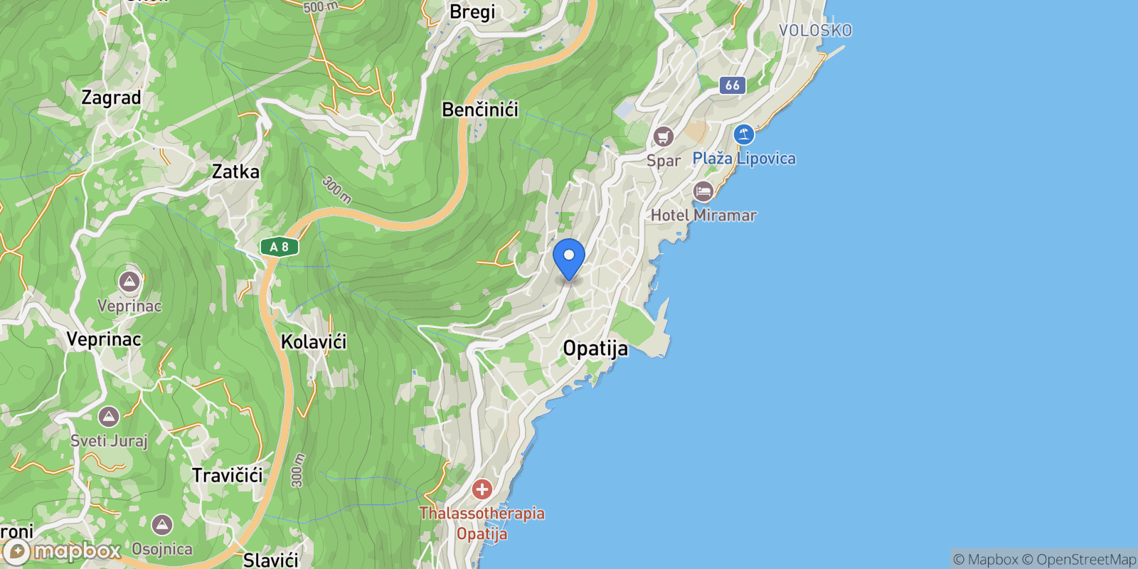Map showing Grad Opatija, Primorje-Gorski Kotar County, Croatia.