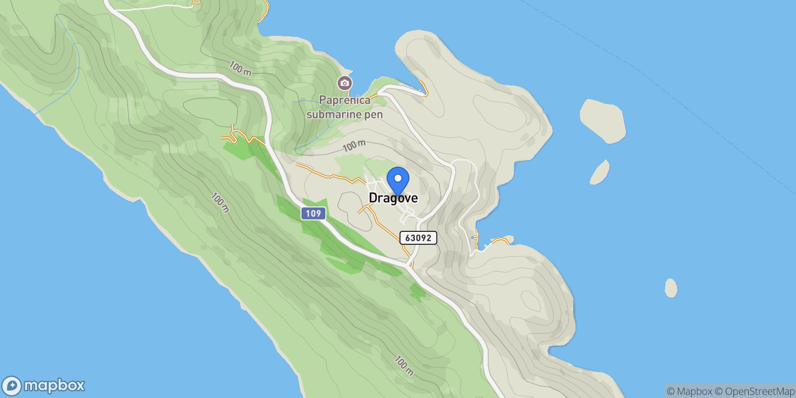 Map showing Dragove, Zadar County, Croatia.