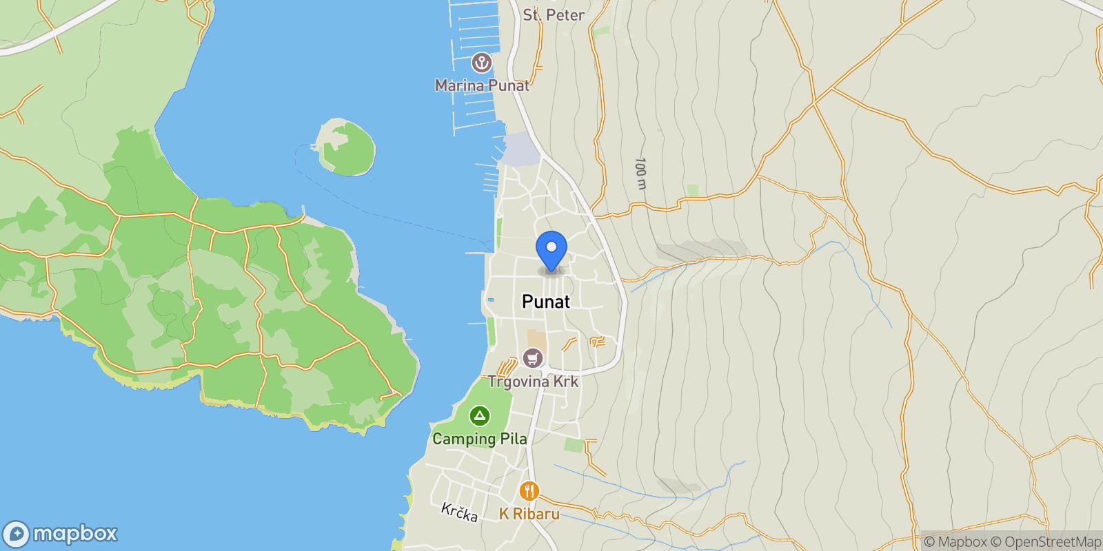 Map showing Punat, Primorje-Gorski Kotar County, Croatia.