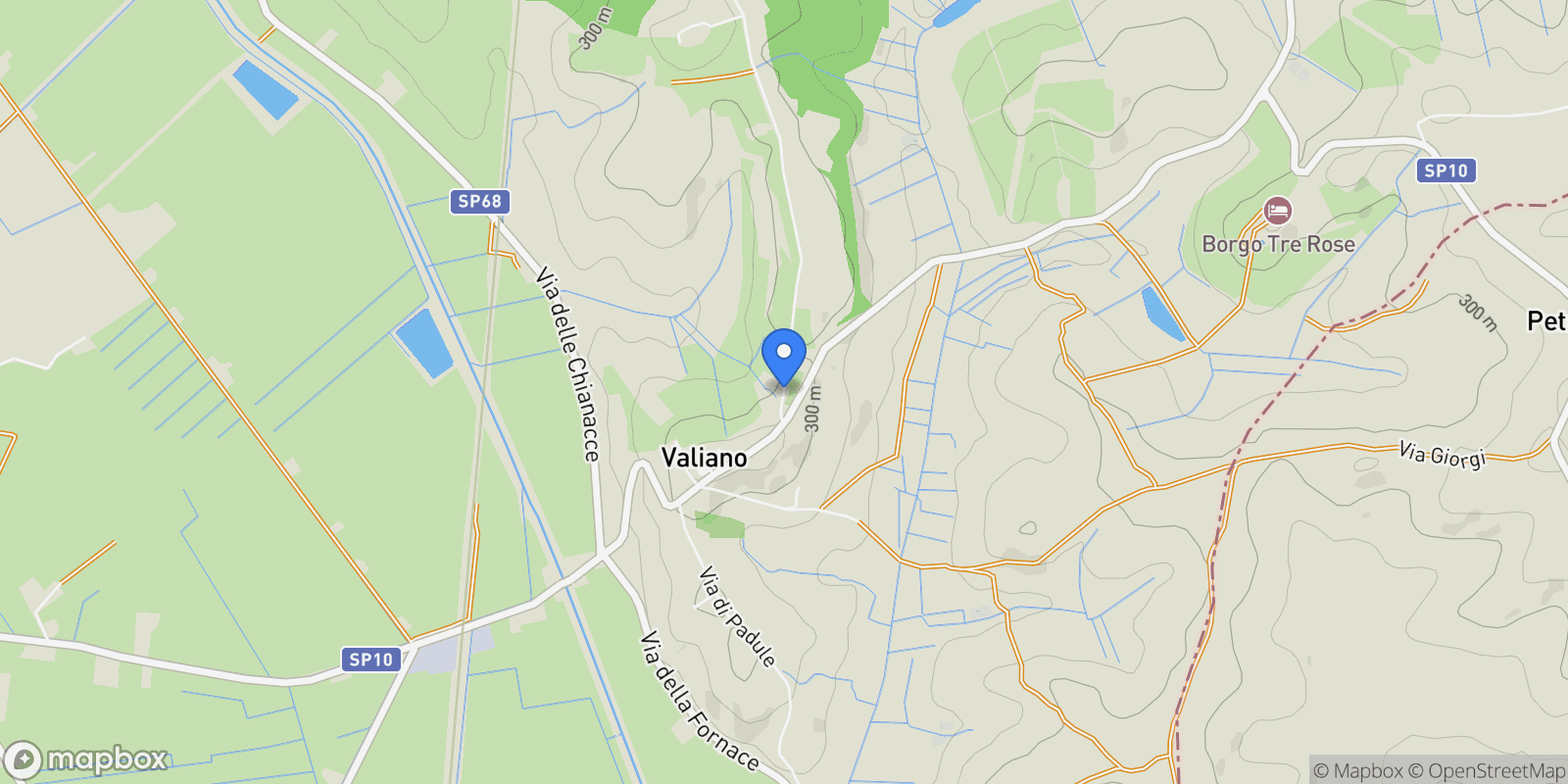 Map showing Via di Terra Rossa, Valiano, Tuscany, Italy.