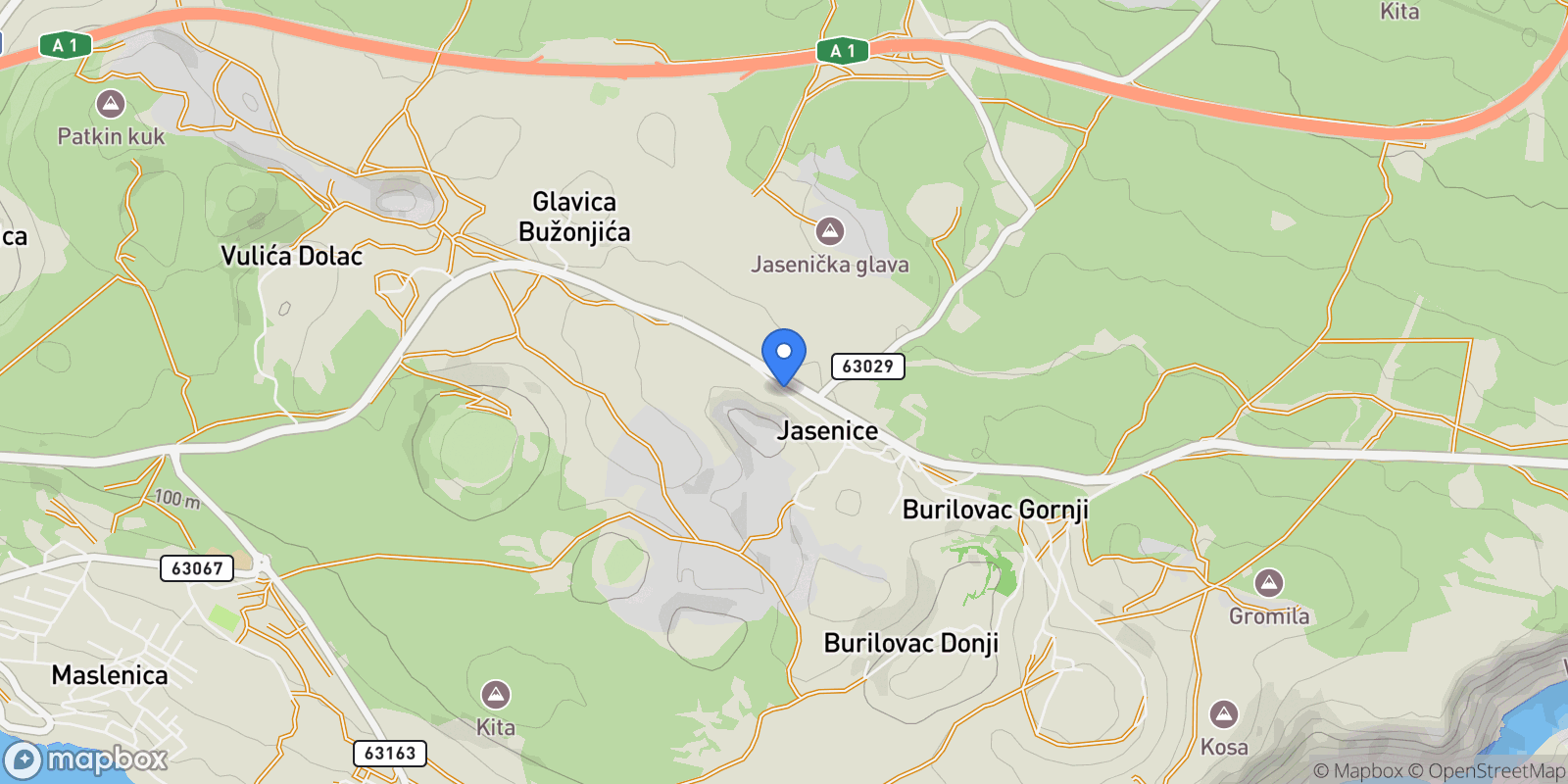 Map showing Jasenice, Zadar County, Croatia.