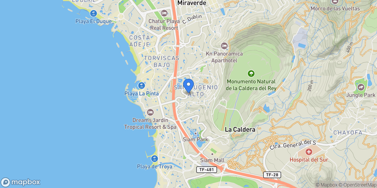Map showing Lugar Urbanizacion San Eugenio, Costa Adeje, Adeje, Canary Islands.