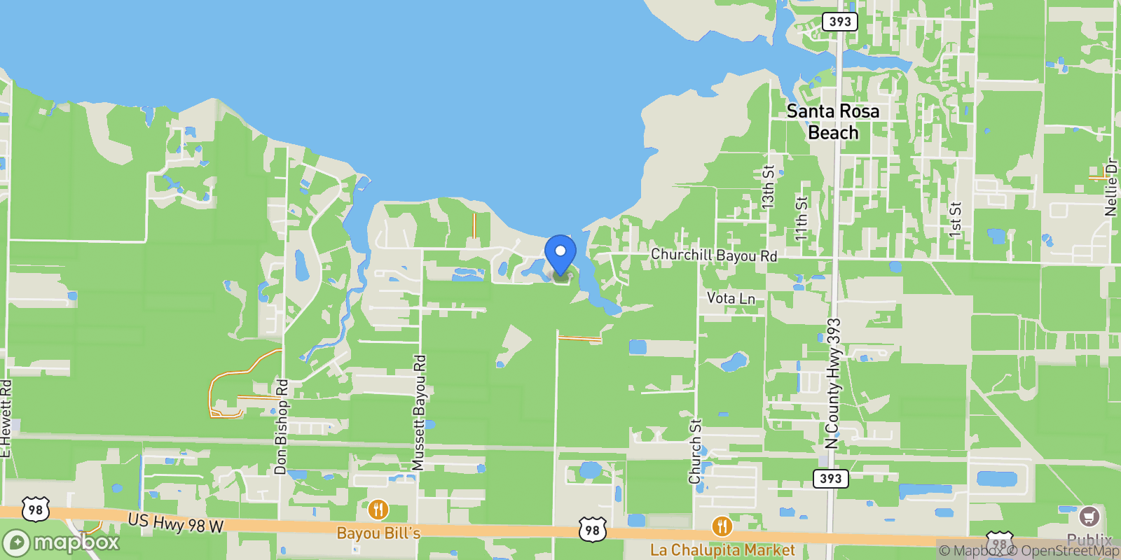 Map showing 335 Churchill Oaks Drive , Santa Rosa Beach, FL 32459, Santa Rosa Beach, Florida, United States.