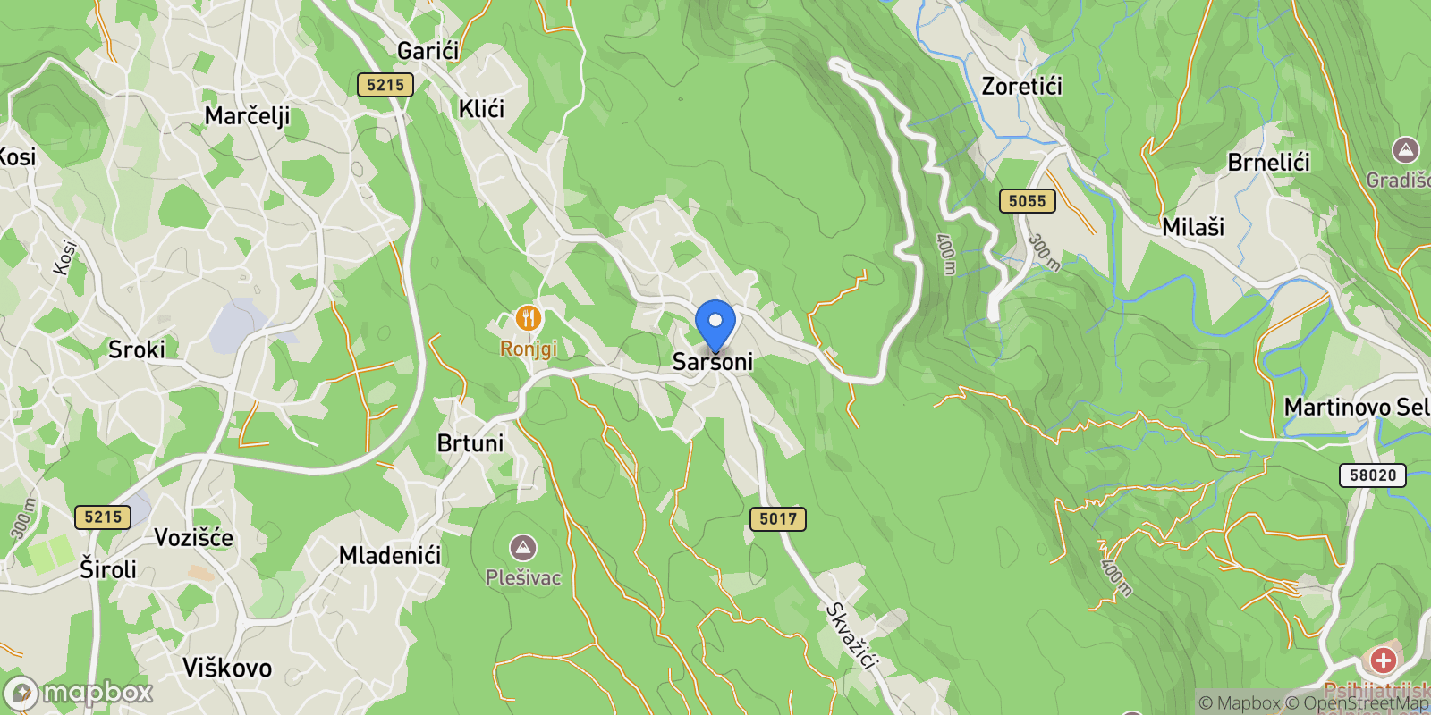 Map showing Sarsoni, Primorje-Gorski Kotar County, Croatia.