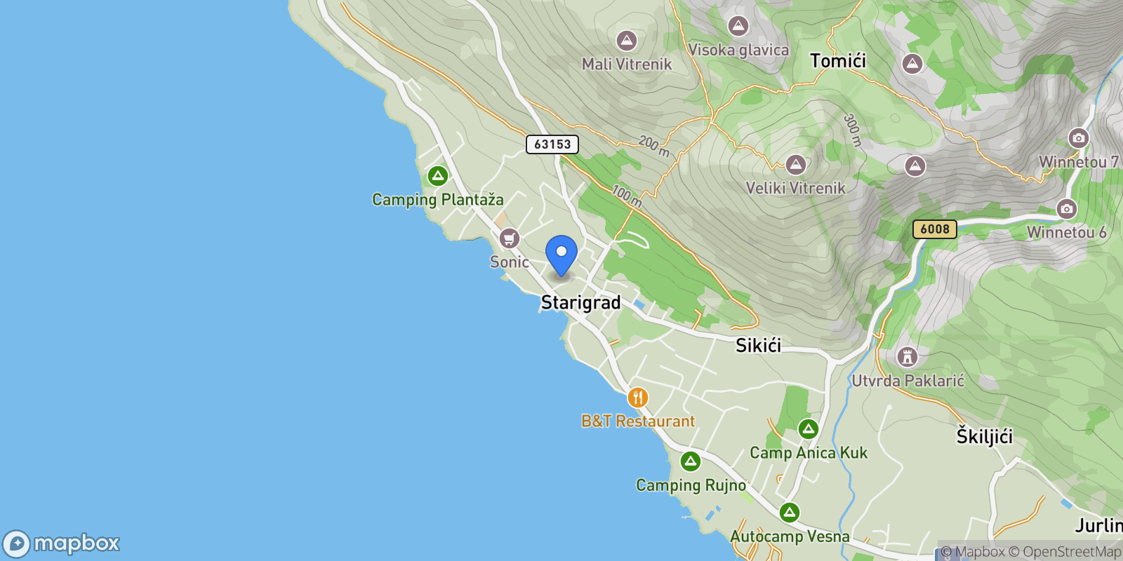 Map showing Starigrad, Zadar County, Croatia.