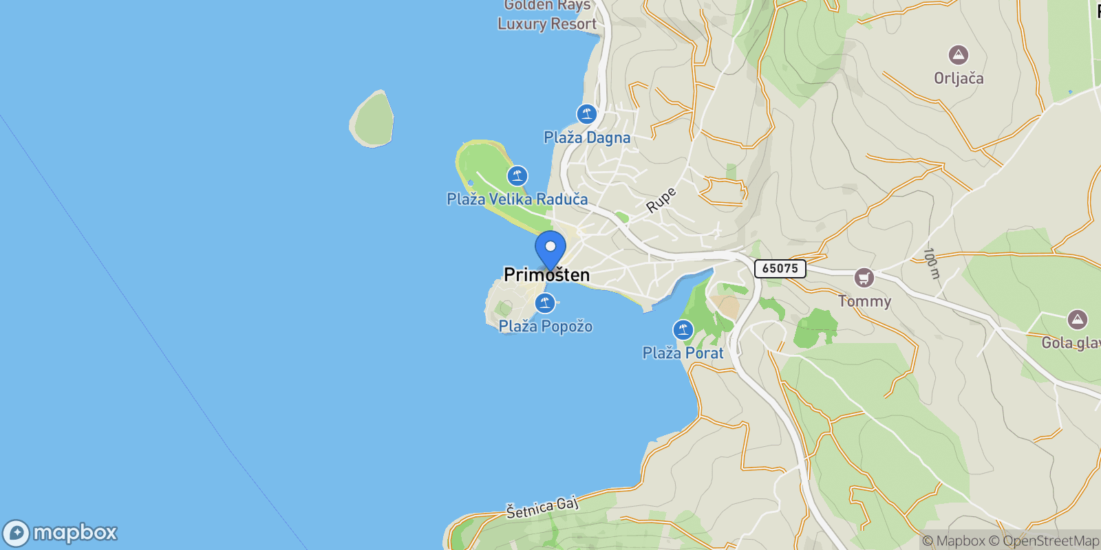 Map showing Primosten, Sibenik-Knin County, Croatia.
