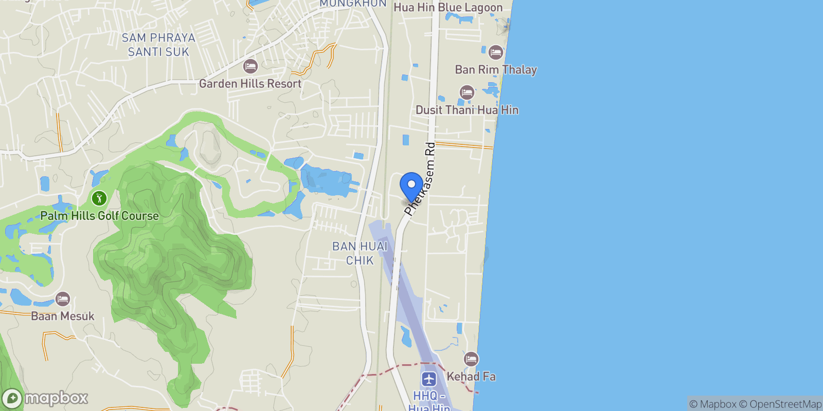 Map showing Prachuap Khiri Khan,, Cha-am, Phetchaburi, Thailand.