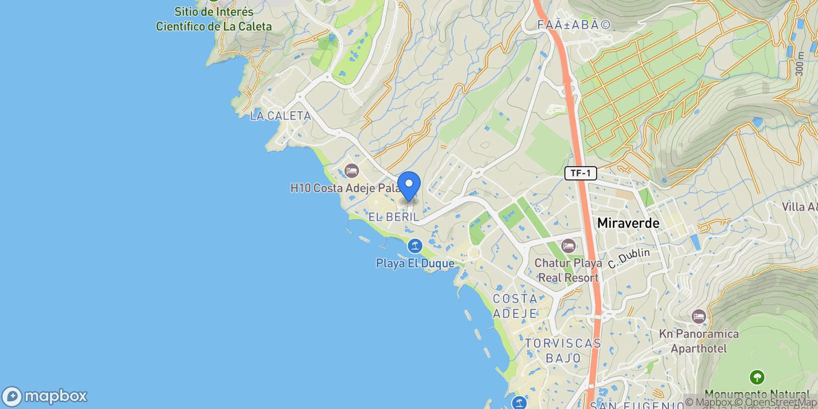 Map showing Calle El Beril, Costa Adeje, Adeje, Canary Islands.