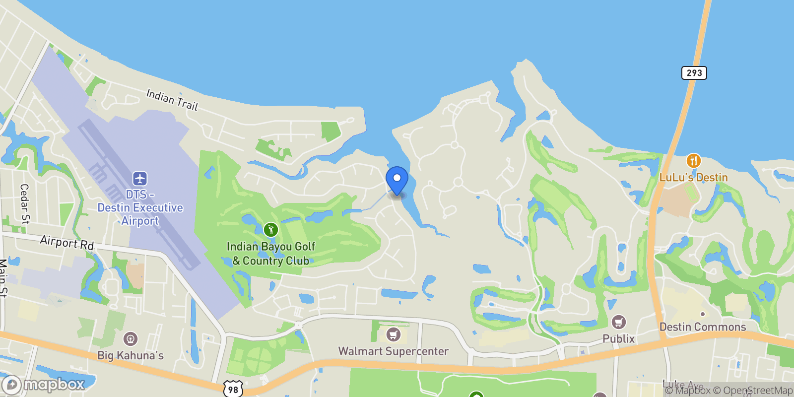 Map showing 82 Indian Bayou Drive , Destin, FL 32541, Destin, Florida, United States.