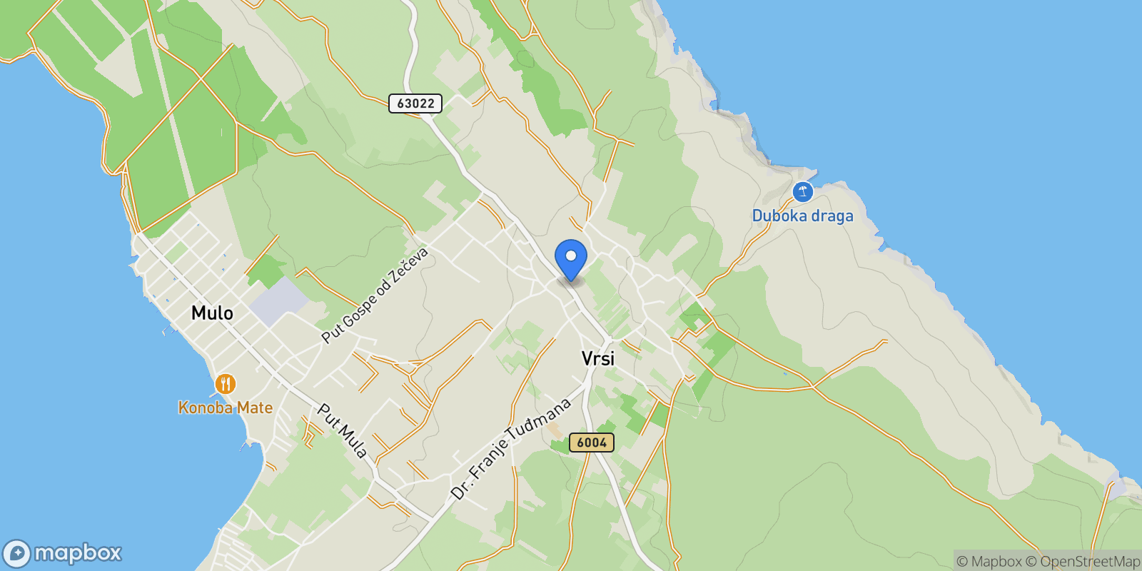 Map showing Vrsi, Zadar County, Croatia.