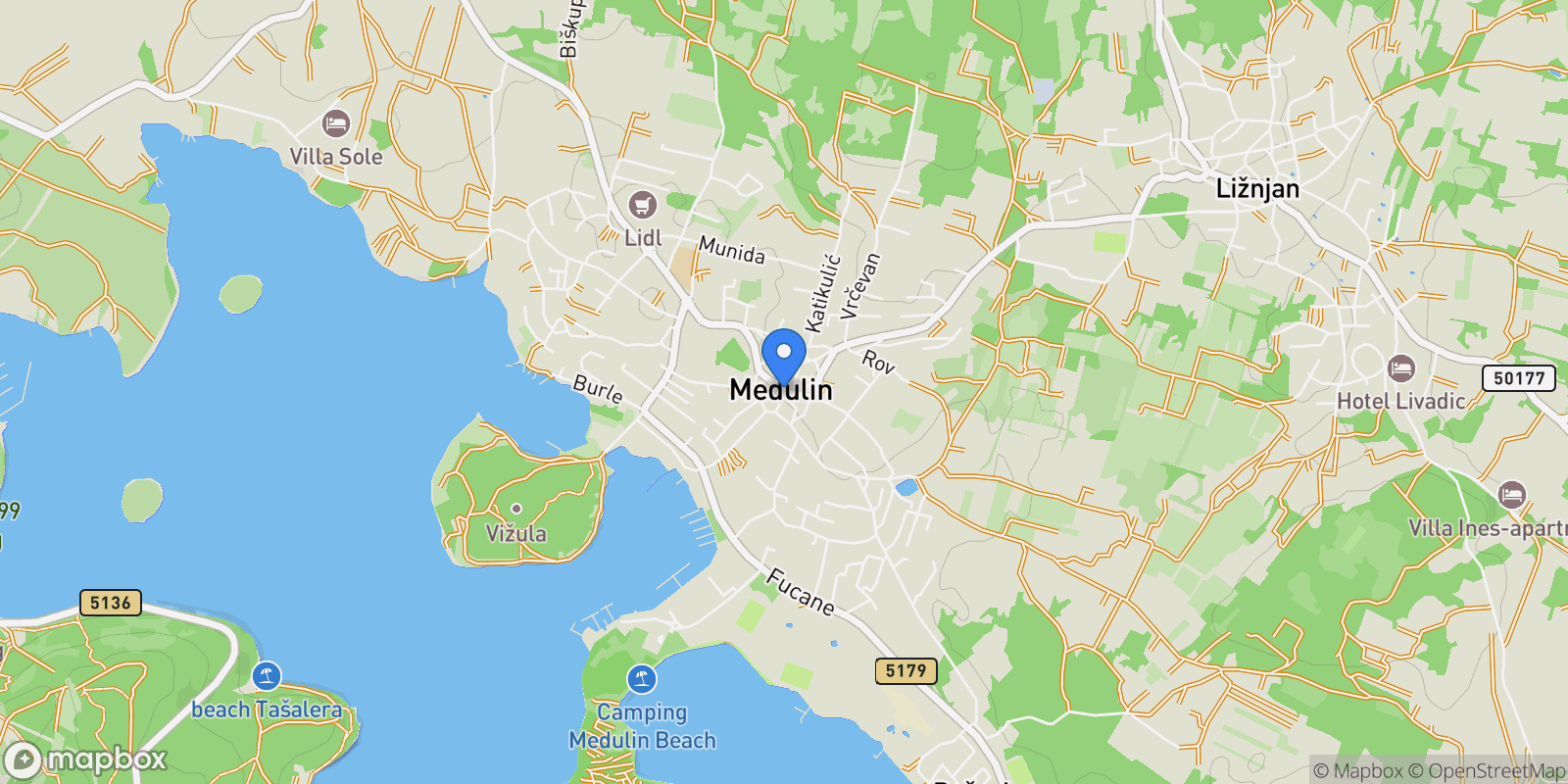 Map showing Medulin, Istria County, Croatia.