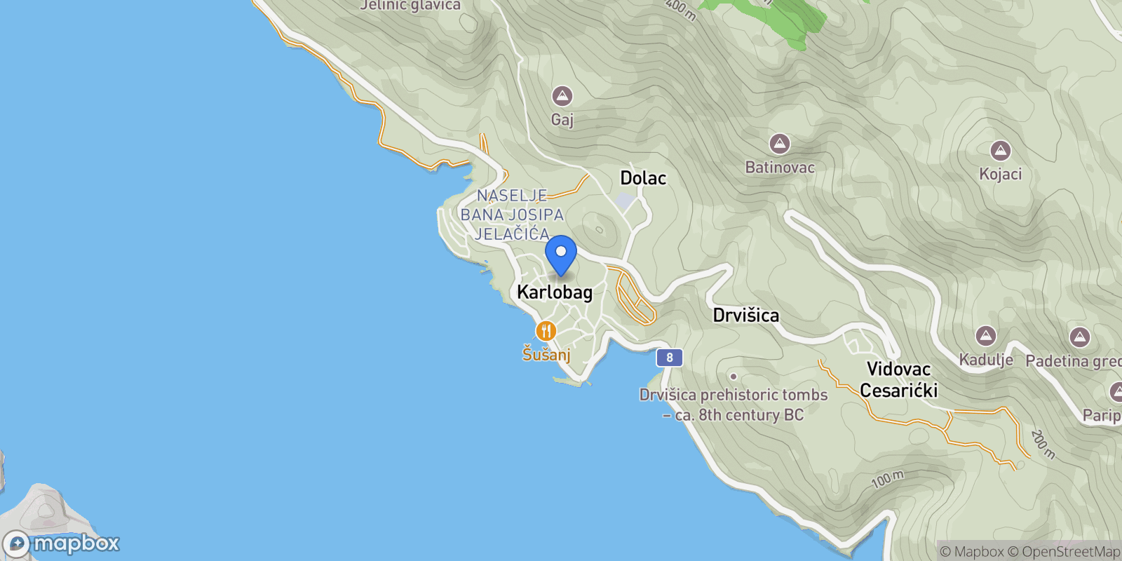 Map showing Karlobag, Lika-Senj County, Croatia.
