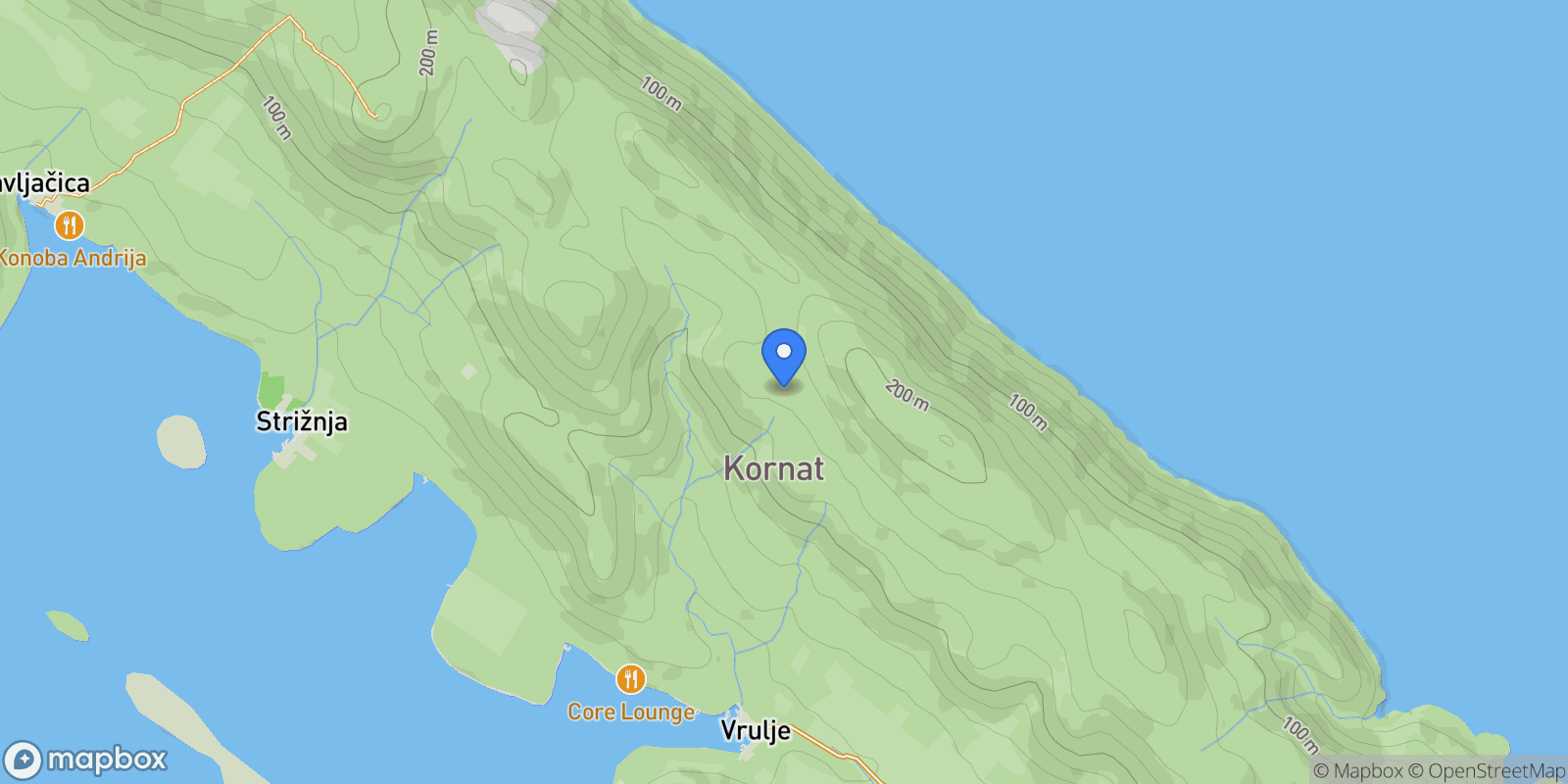 Map showing Kornat, Sibenik-Knin County, Croatia.