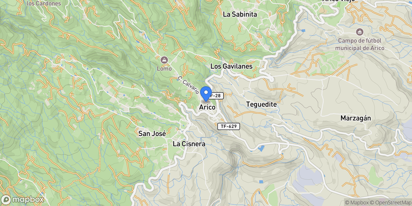 Map showing Barranco de la Linde, Arico, Canary Islands, Spain.