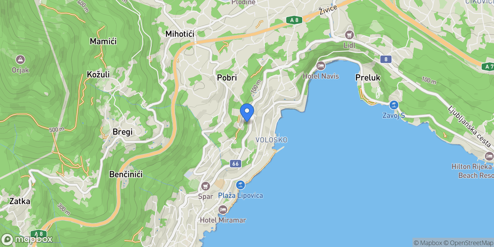 Map showing Grad Opatija, Primorje-Gorski Kotar County, Croatia.
