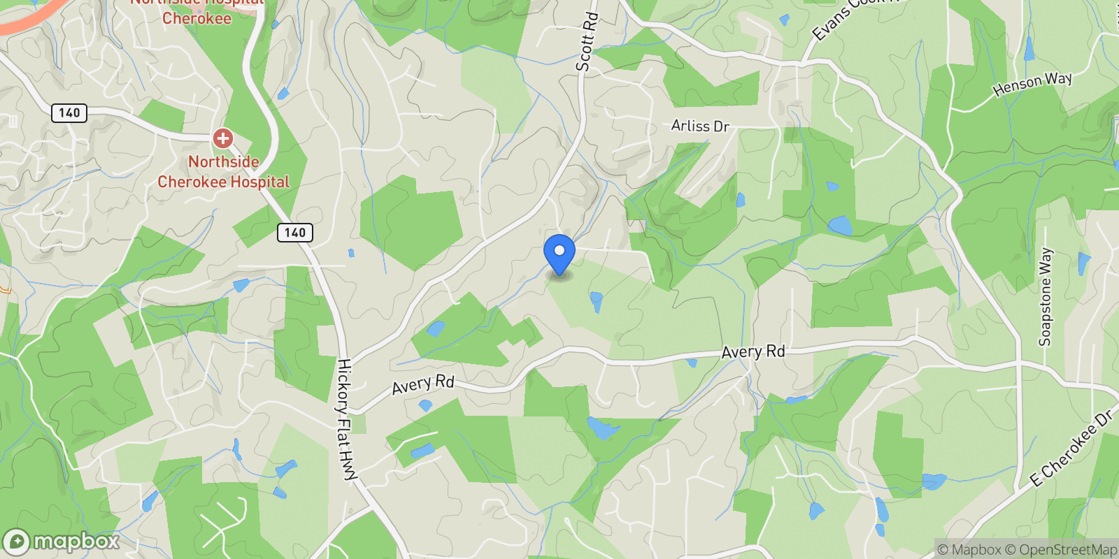 Map showing 1017 Avery Road, Canton, GA 30115, Canton, Georgia, United States.