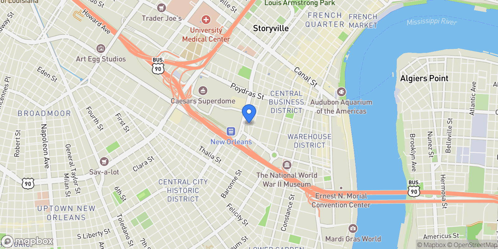 Map showing 1001 JULIA Street 9B, New Orleans, Louisiana, United States.